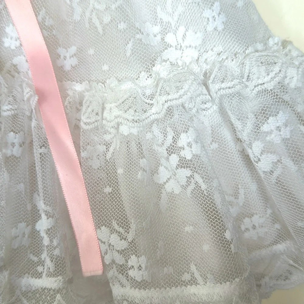 Vintage Mini-Mouche White Lace Ruffle Dress Size 3-6 months Lined Short Sleeves - Picture 4 of 10